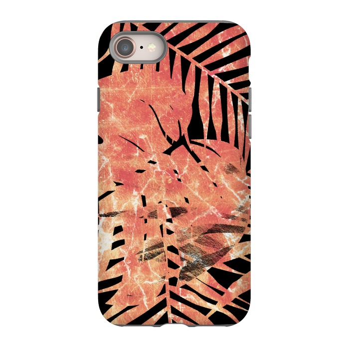 iPhone 8 StrongFit Golden palm and ficus tropical marble leaves on black background by Oana 