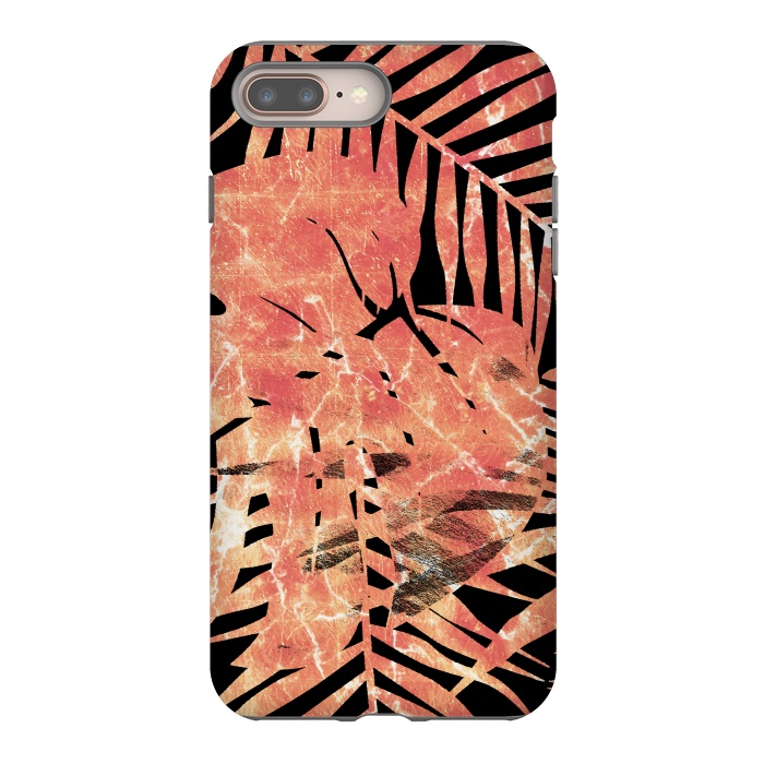 iPhone 8 plus StrongFit Golden palm and ficus tropical marble leaves on black background by Oana 
