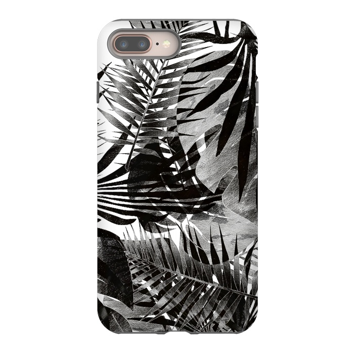 iPhone 8 plus StrongFit Black ink tropical palm and ficus leaves monochrome jungle by Oana 