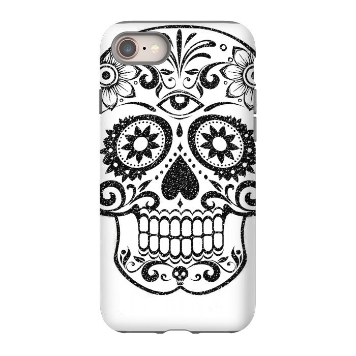 iPhone 8 StrongFit Day of the Dead floral black glitter sugar skull by Oana 