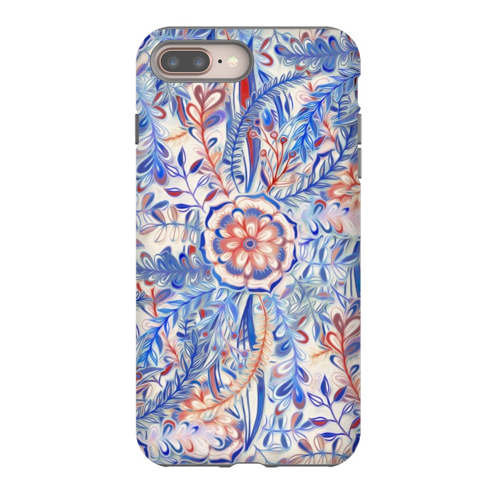 iPhone 8 plus StrongFit Boho Flower Burst in Red and Blue by Micklyn Le Feuvre