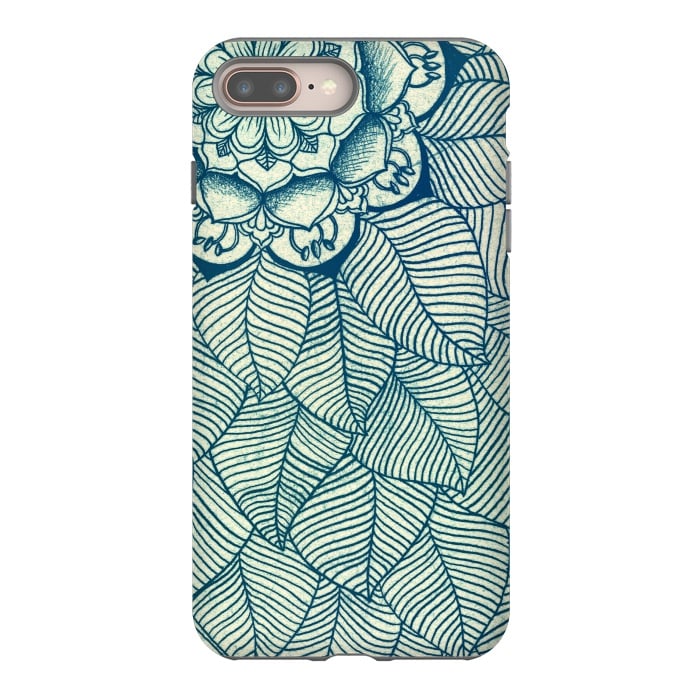iPhone 8 plus StrongFit Emerald Green, Navy & Cream Floral & Leaf doodle by Micklyn Le Feuvre