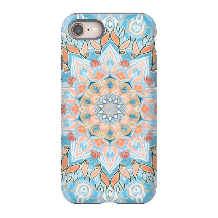 iPhone 8 StrongFit Peach and Blue Pastel Mandala by Micklyn Le Feuvre
