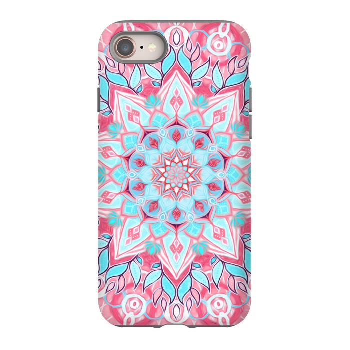 iPhone 8 StrongFit Bright Boho Aqua and Pink Mandala by Micklyn Le Feuvre