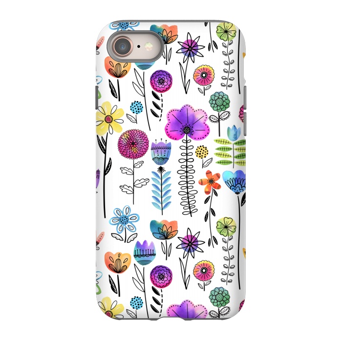 iPhone 8 StrongFit Bright Watercolor and Line Art Flowers by Noonday Design