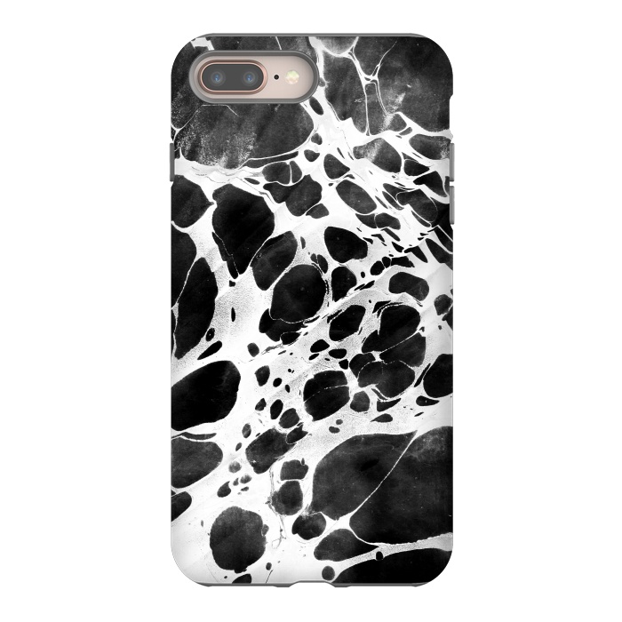 iPhone 8 plus StrongFit Dark marble with white bubble ink lines by Oana 