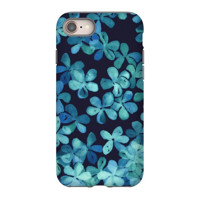 iPhone 8 StrongFit Hand Painted Floral Pattern in Teal & Navy Blue by Micklyn Le Feuvre