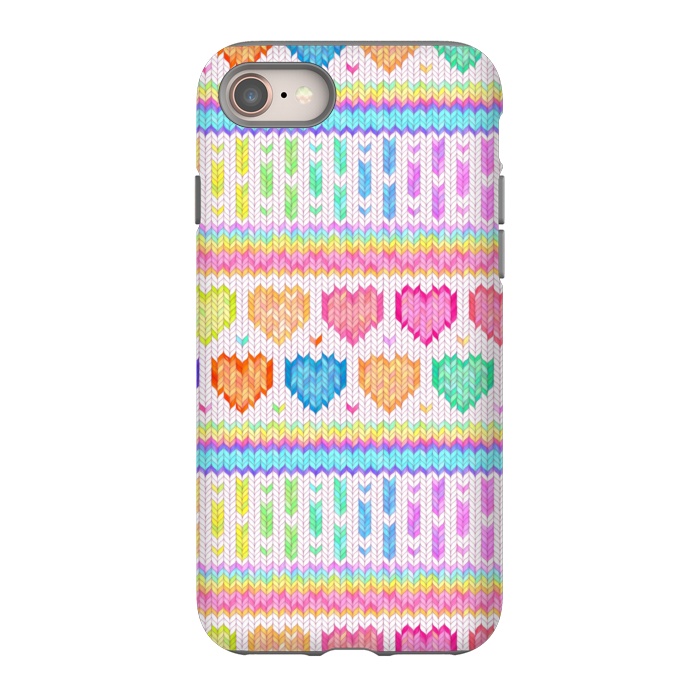 iPhone 8 StrongFit Cozy Knit with Rainbow Hearts on Off White by Micklyn Le Feuvre