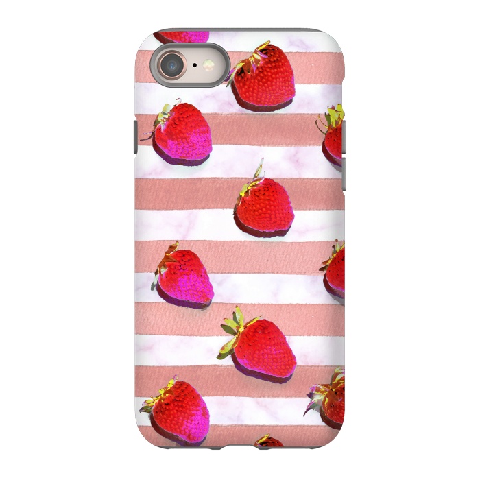iPhone 8 StrongFit strawberries on watercolor painted stripes by Oana 