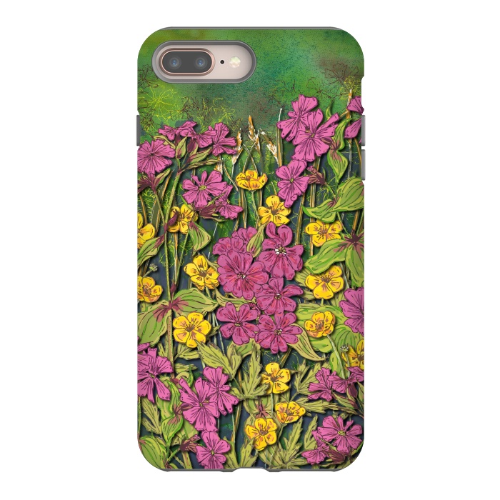 iPhone 8 plus StrongFit Pink and Yellow Wildflowers by Lotti Brown