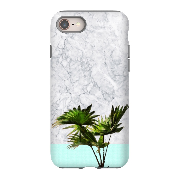 iPhone 8 StrongFit Palm Plant on Marble and Pastel Blue Wall by amini54