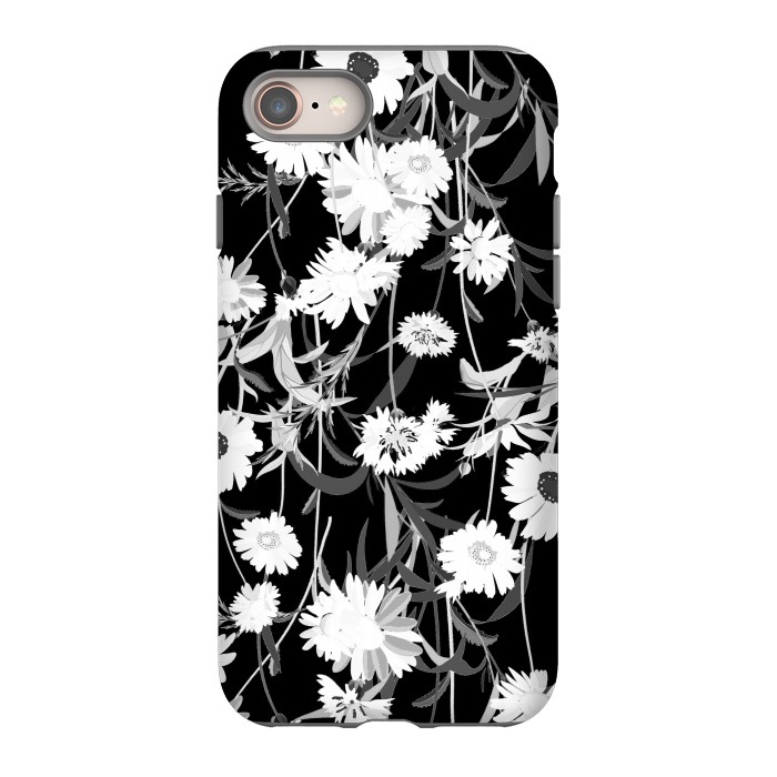iPhone 8 StrongFit White daisies botanical illustration on black background by Oana 