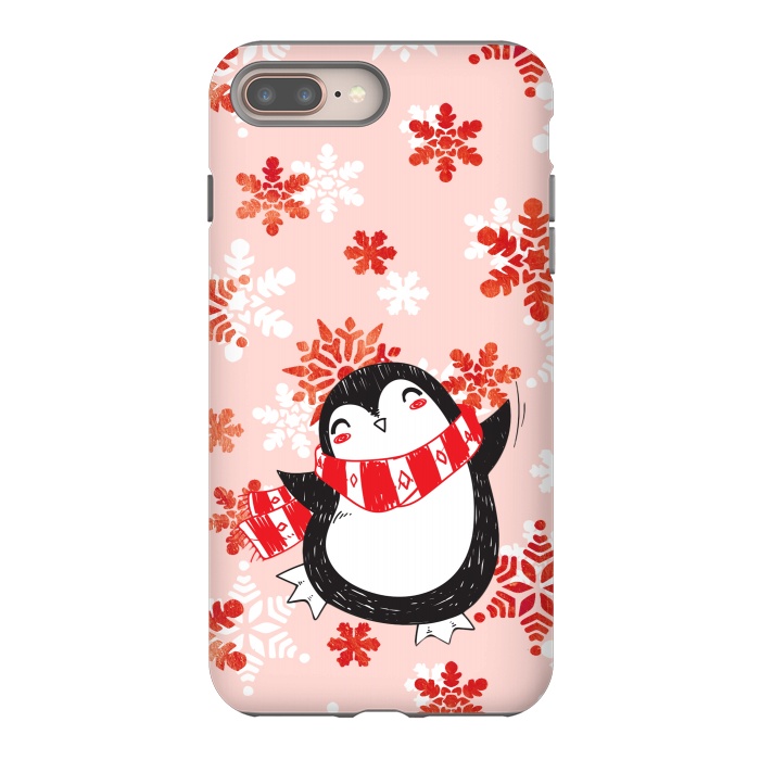 iPhone 8 plus StrongFit Happy penguin and metallic snowflakes - winter illustration by Oana 