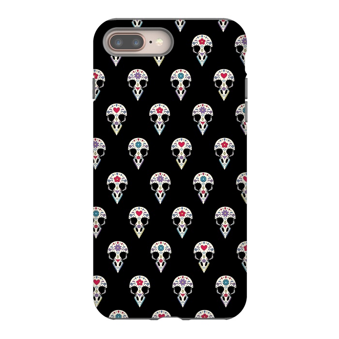 iPhone 8 plus StrongFit Bird sugar skull pattern by Laura Nagel