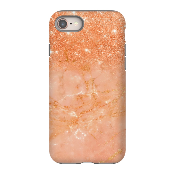 iPhone 8 StrongFit Living Coral Glitter and Veins on marble by  Utart