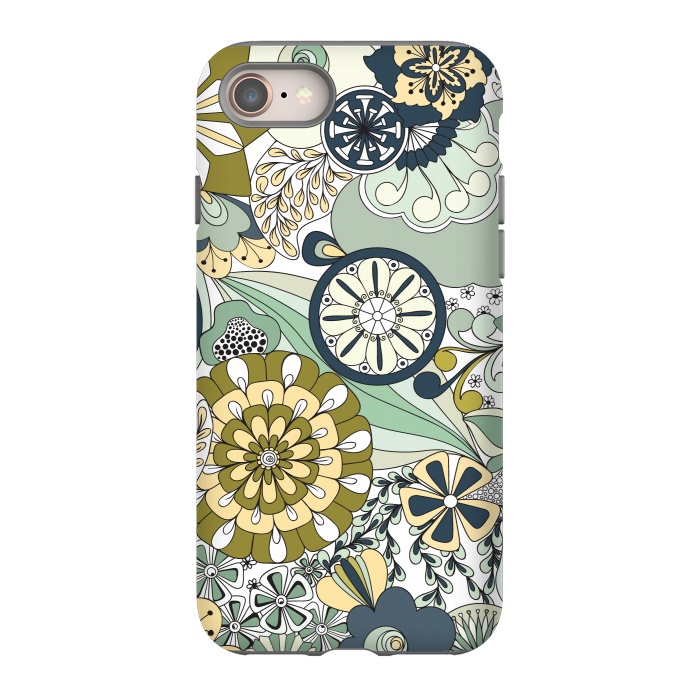 iPhone 8 StrongFit Flowers, Flowers Everywhere - Navy and Green by Paula Ohreen