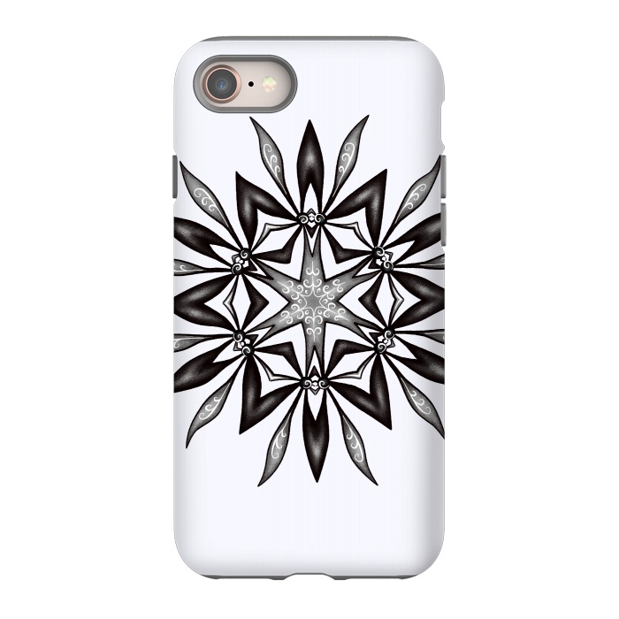 iPhone 8 StrongFit Kaleidoscopic Flower Art In Black And White by Boriana Giormova