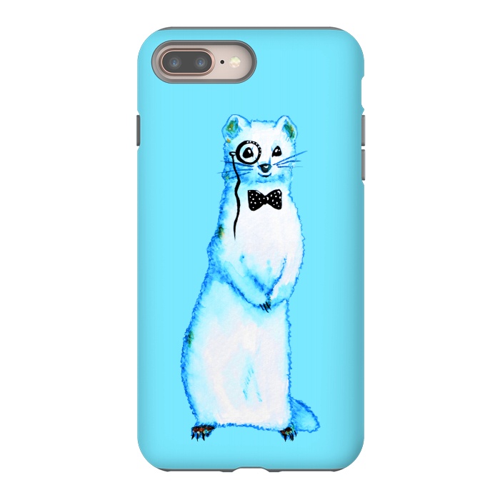 iPhone 8 plus StrongFit Cute Ferret Hipster Blue Watercolor Art by Boriana Giormova