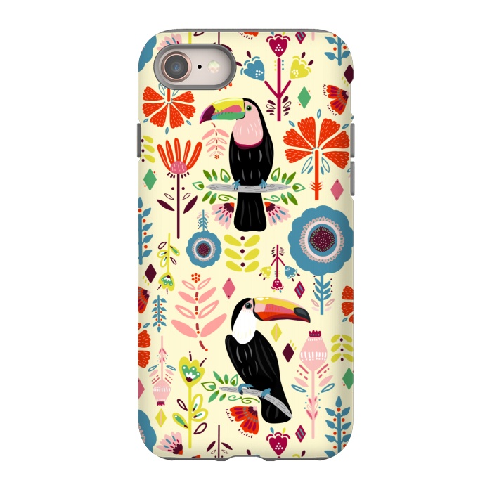 iPhone 8 StrongFit Colorful Toucans On Cream  by Tigatiga