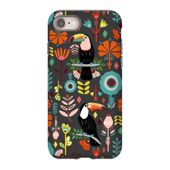iPhone 8 StrongFit Colorful Toucans On Grey  by Tigatiga