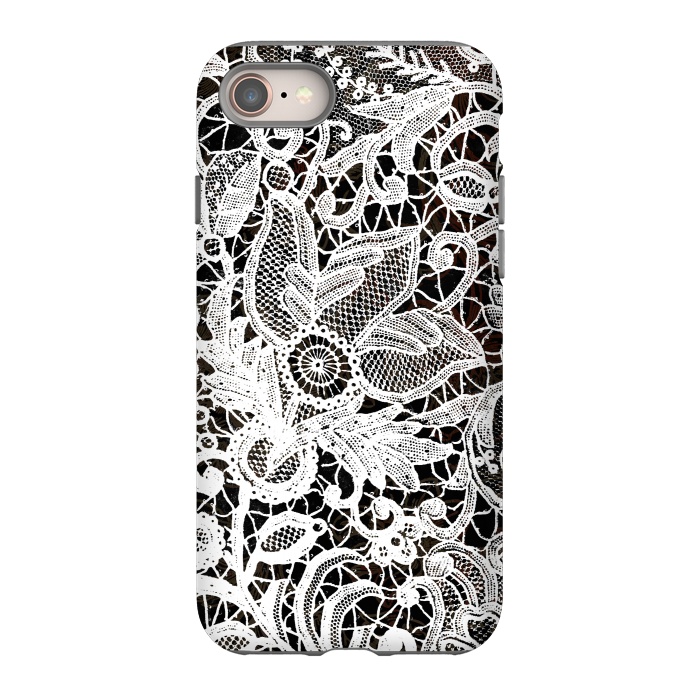 iPhone 8 StrongFit White floral vintage lace on black by Oana 