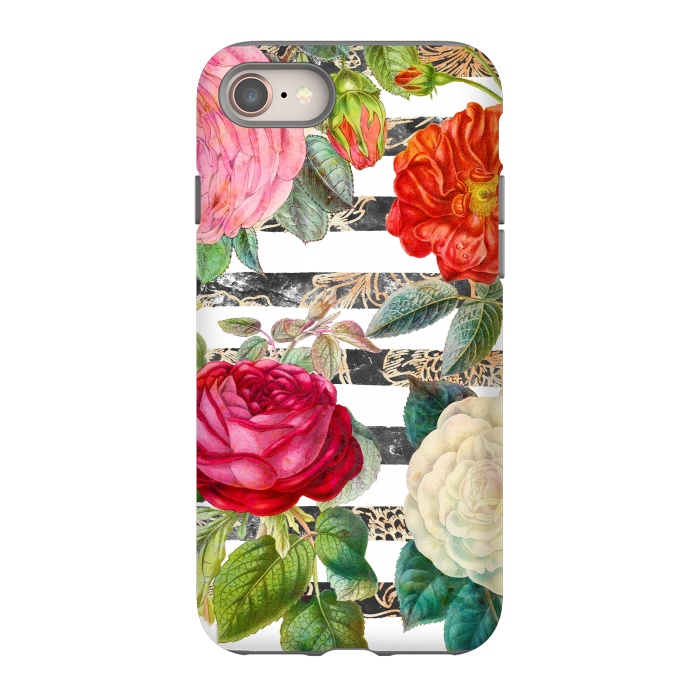 iPhone 8 StrongFit Vibrant romantic botanical flowers and white stripes by Oana 