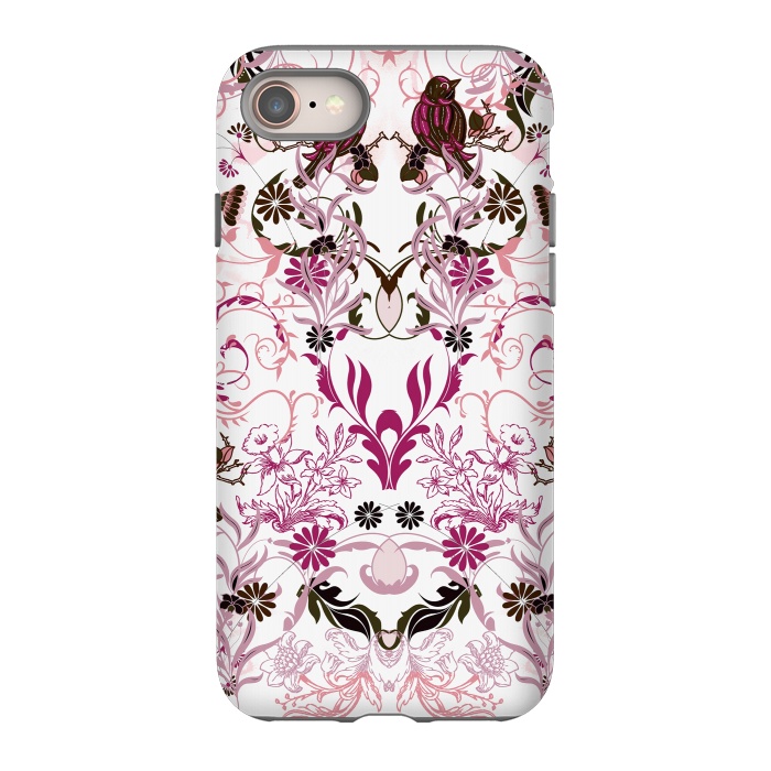 iPhone 8 StrongFit Blush pink and fuchsia flowers, foliage and birds by Oana 