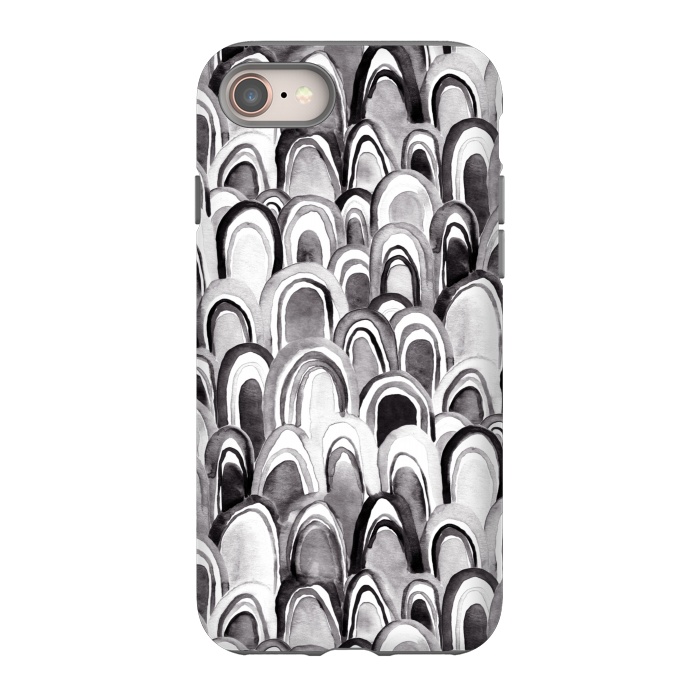 iPhone 8 StrongFit Black & White Watercolor Mermaid Scales  by Tigatiga