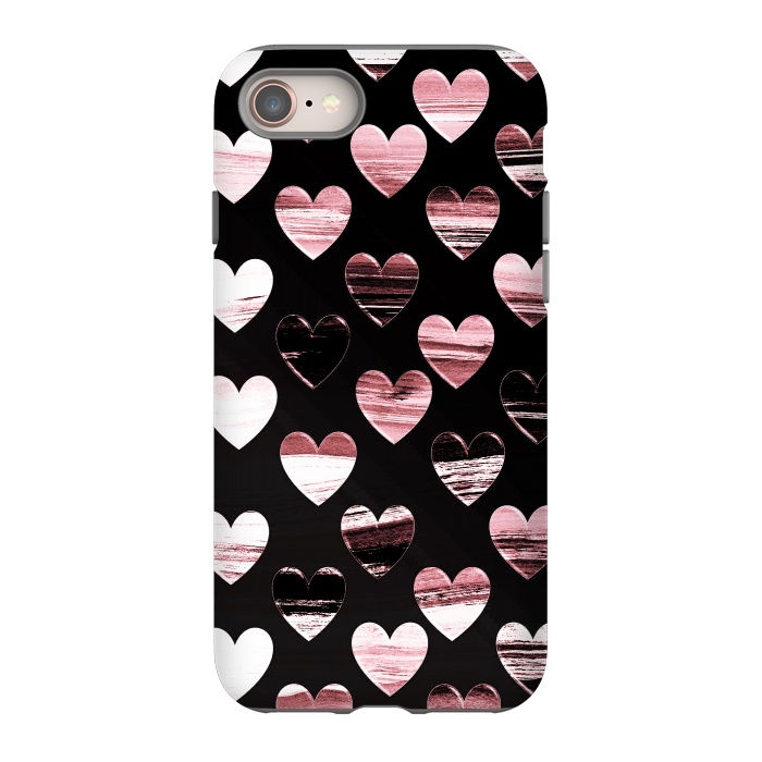 iPhone 8 StrongFit Pink white brushed chocolate hearts on black backgroung by Oana 