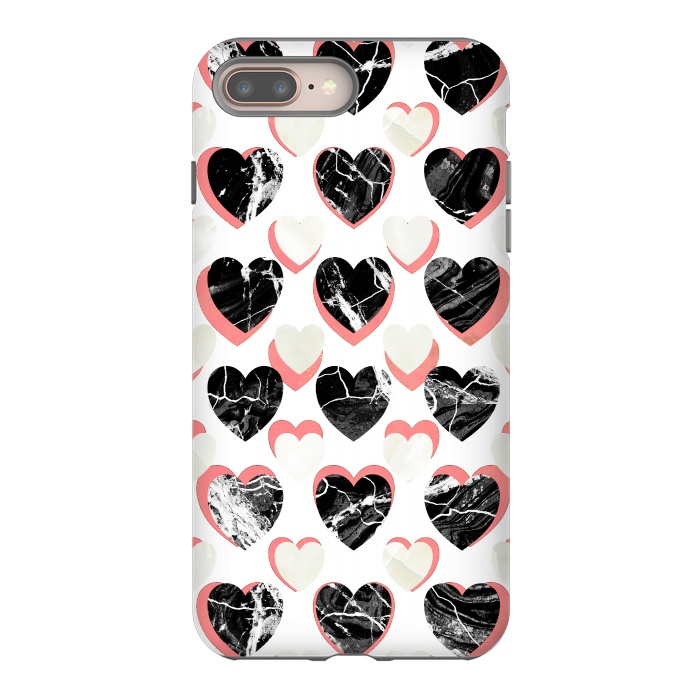 iPhone 8 plus StrongFit Marble 3d romantic hearts pattern  by Oana 