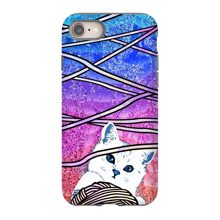 iPhone 8 StrongFit Kitten playing with yarn and gradient marble by Oana 