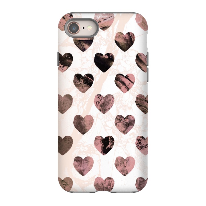 iPhone 8 StrongFit Pastel pink marble hearts pattern by Oana 