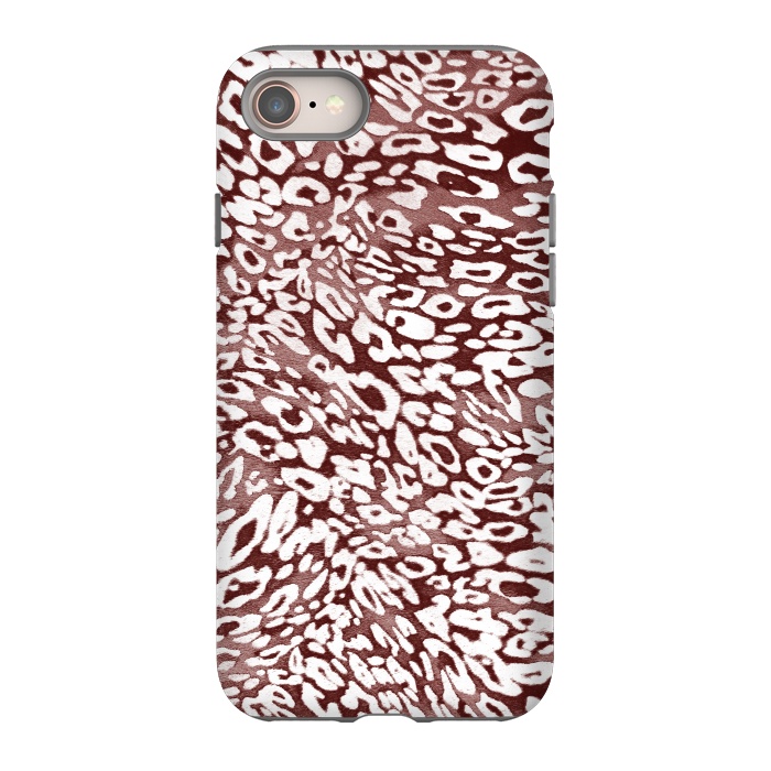iPhone 8 StrongFit White leopard print spots on burgundy by Oana 
