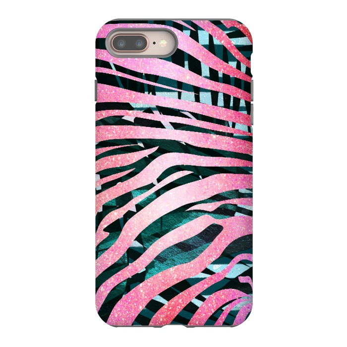 iPhone 8 plus StrongFit Pink zebra stripes on tropical foliage by Oana 