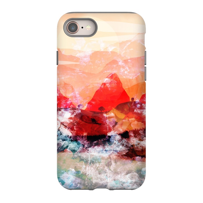 iPhone 8 StrongFit Red peach abstract brushed mountain landscape by Oana 