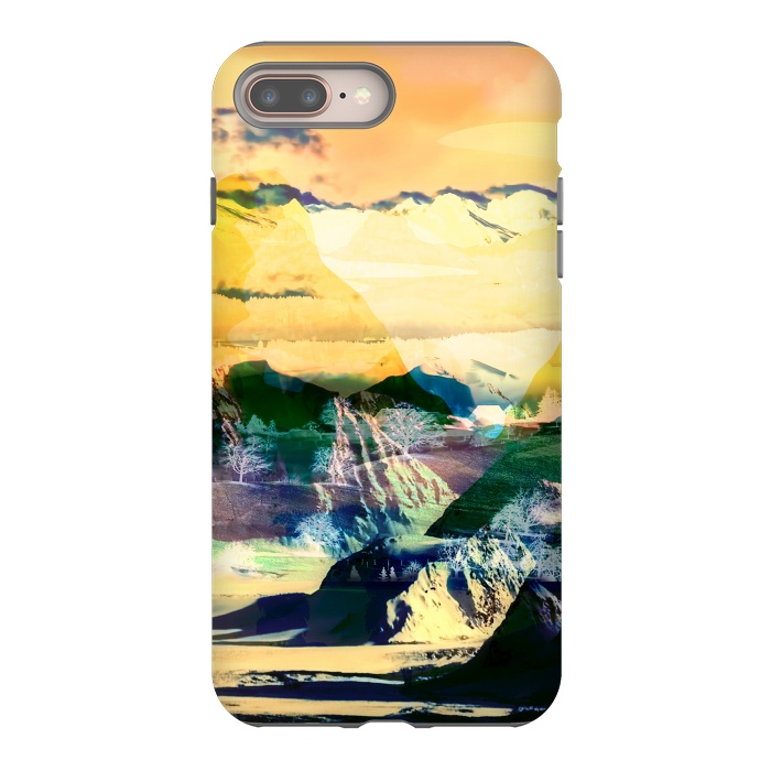 iPhone 8 plus StrongFit Yellow minimal stylised mountain landscape by Oana 