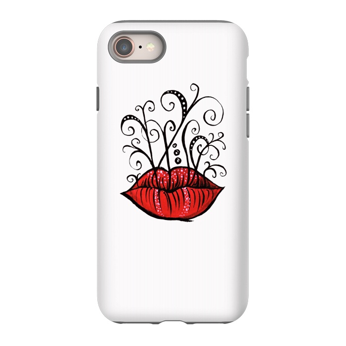 iPhone 8 StrongFit Weird Lips Ink Drawing Tattoo Style by Boriana Giormova