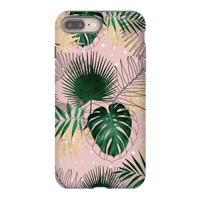 iPhone 8 plus StrongFit Modern gold tropical leaves and doddles design  by InovArts