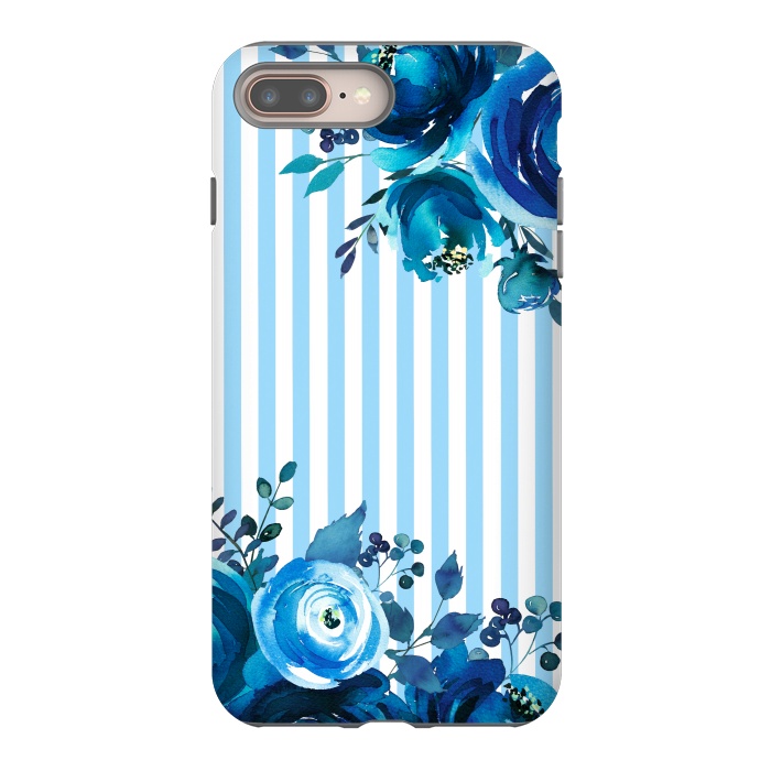 iPhone 8 plus StrongFit Blue florals with light blue stripes by  Utart