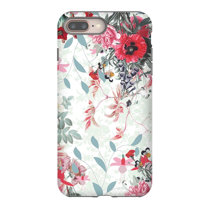 iPhone 8 plus StrongFit Pastel Botanical flowers - red mint by Oana 