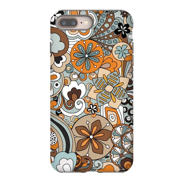 iPhone 8 plus StrongFit Retro Moody Florals in Blue and Orange by Paula Ohreen