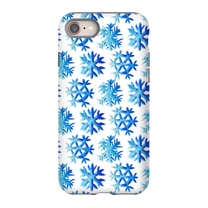 iPhone 8 StrongFit Blue Watercolor Snowflake Pattern by Boriana Giormova