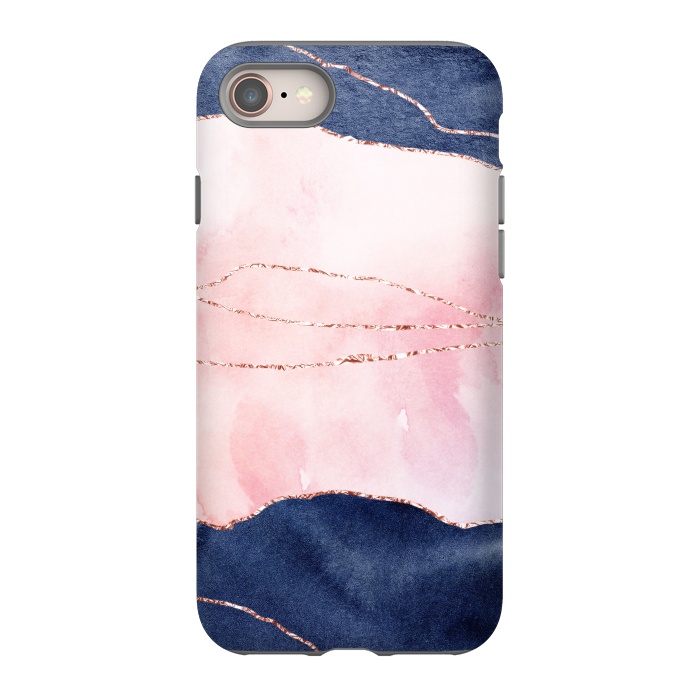 iPhone 8 StrongFit Pink and Blue Watercolor Texture with gold veins by DaDo ART