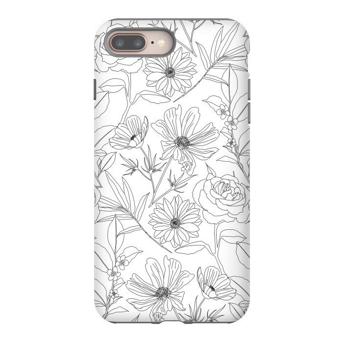 iPhone 8 plus StrongFit stylish garden flowers black outlines design by InovArts