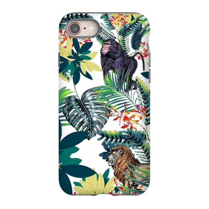 iPhone 8 StrongFit Monkey, lion and tropical foliage illustration by Oana 