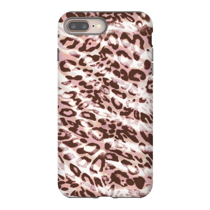 iPhone 8 plus StrongFit brushed pink grungy leopard print spots by Oana 