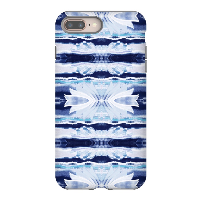 iPhone 8 plus StrongFit Indigo white painted shibori stripes and petals by Oana 