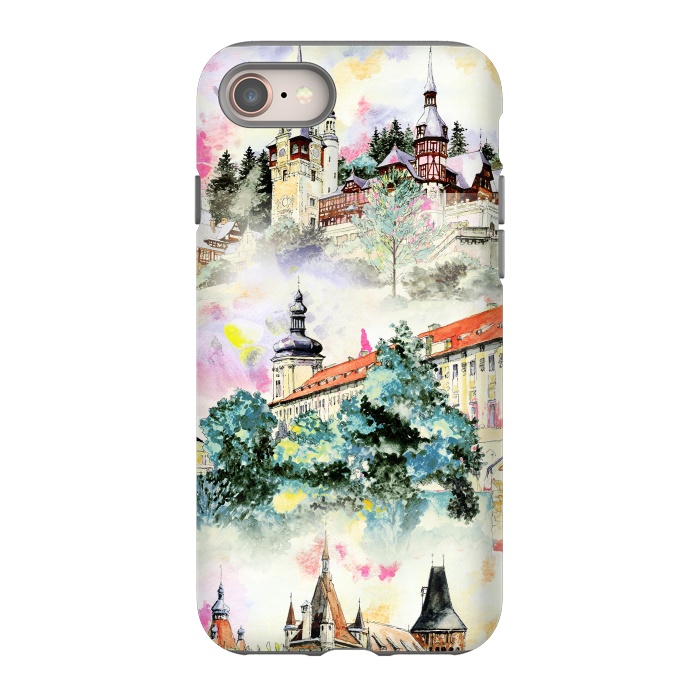 iPhone 8 StrongFit Mountain castles watercolor illustration by Oana 