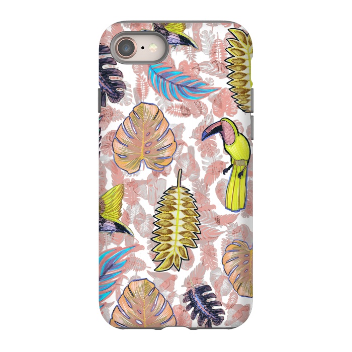 iPhone 8 StrongFit Playful parrots and leaves tropical sketch by Oana 