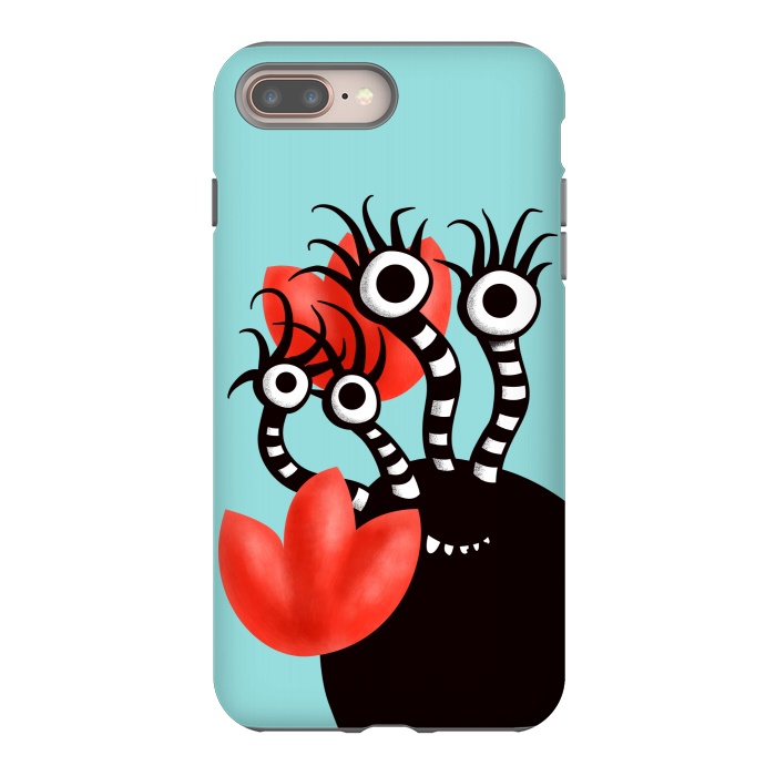 iPhone 8 plus StrongFit Cute Monster With Four Eyes And Abstract Tulips by Boriana Giormova